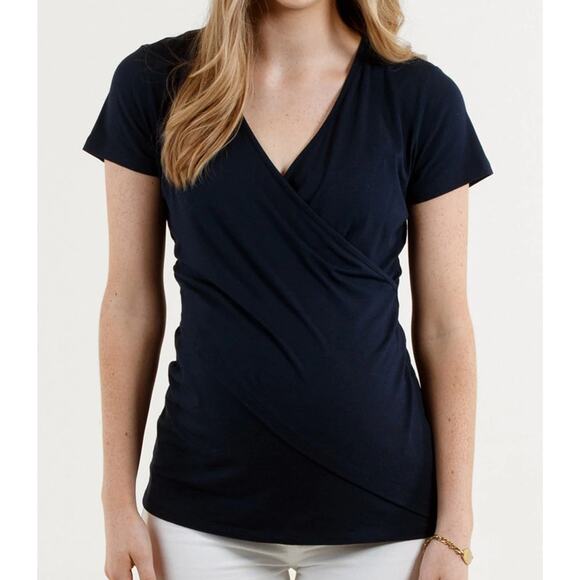 Angel Maternity Small Black Maternity Nursing Crossover Bamboo Short Sleeve Tee - Picture 7 of 8